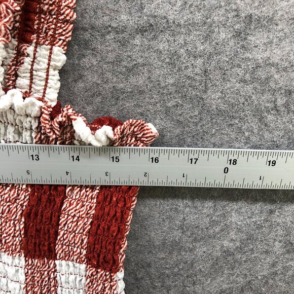 Loft Smocked Cami Womens XL Peplum Rust Brown Plaid Stretch - Picture 6 of 8